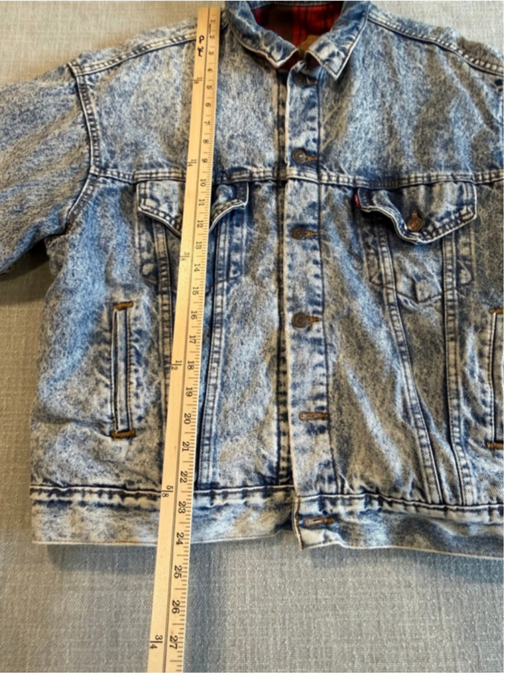 Vintage Levi’s 80s acid wash plaid lined button up jean jacket size Large - Picture 3 of 14